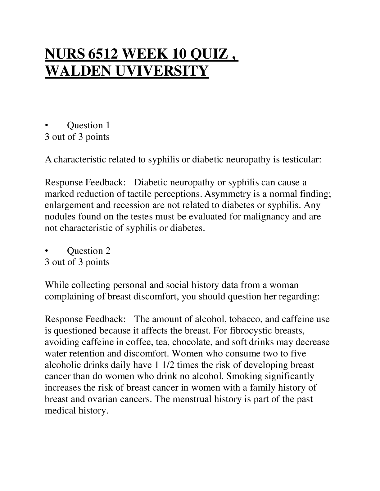 Preview image for WALDEN UNIVERSITY NURS 6512  WEEK 10 EXAM QUIZ